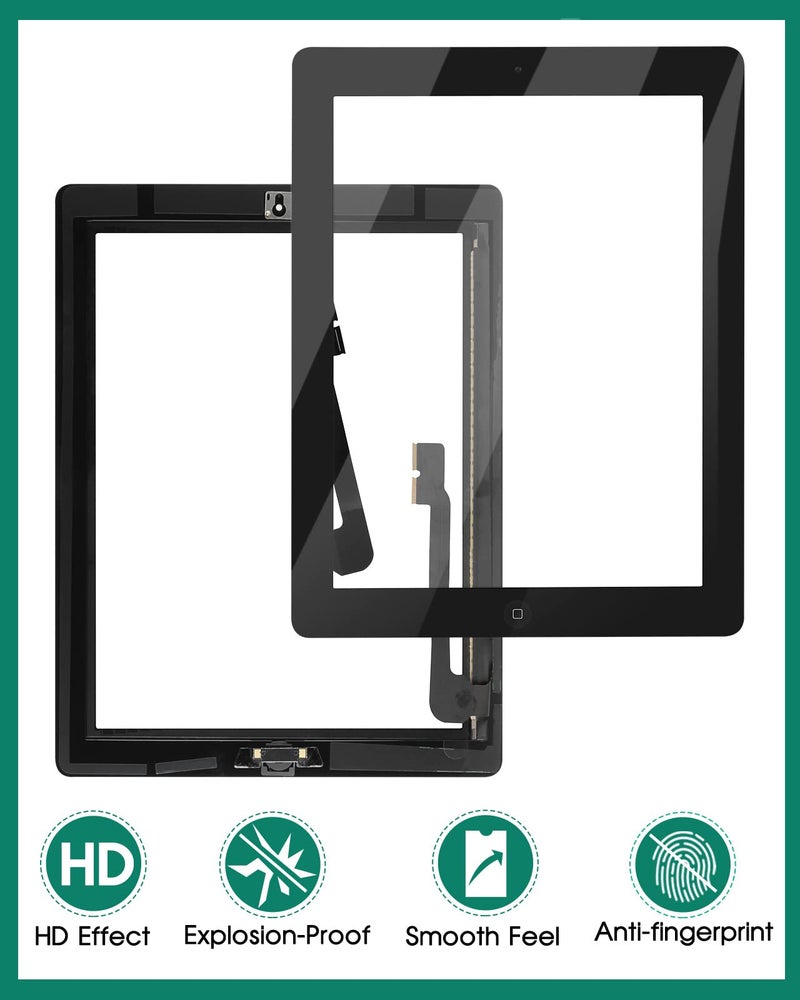 SRJTEK for iPad 3 Screen Replacement-SRJTEK Touch Screen for iPad 3, 3rd Gen A1416 A1403 A1430 Digitizer Glass Sensor Assembly Repair Parts Kits,Include Home Button,Adhesive,Tempered Glass Black - Image 4
